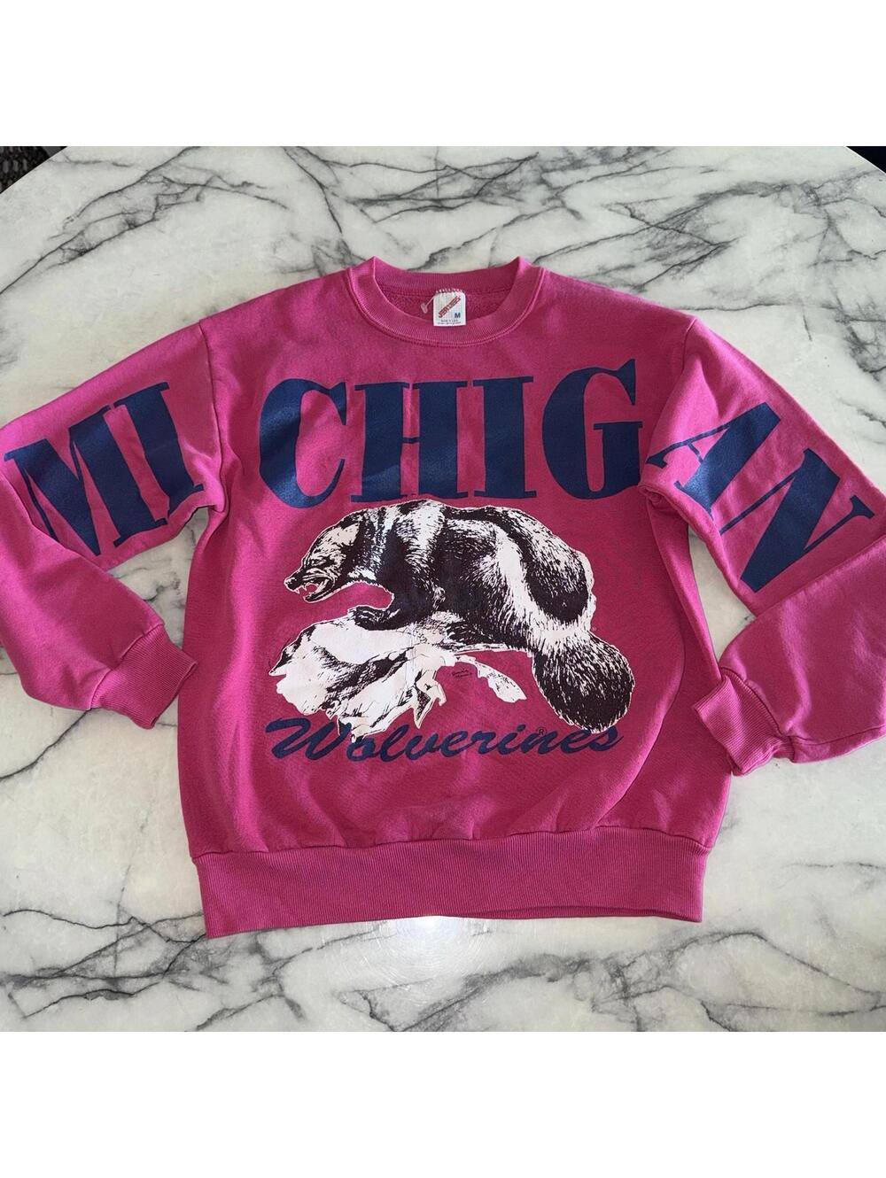 Vintage Jerzees University Michigan Wolverines Pink Medium Crewneck Sweatshirt
